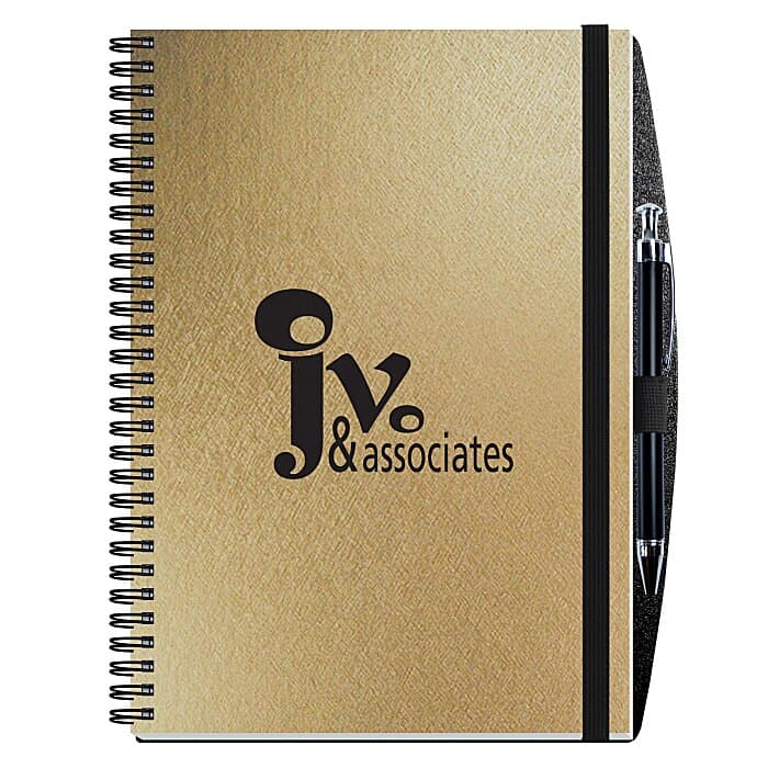 Elite Metallic Paperboard Journal with Pen - 10 inches x 7 inches -50 sheet