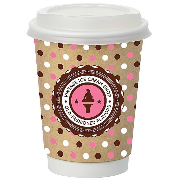 Full Color Insulated Paper Cup with Lid - 12 oz - Natural