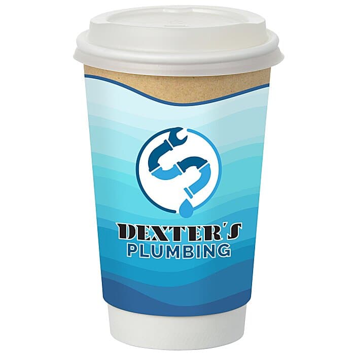 Full Color Insulated Paper Cup with Lid - 16 oz - Natural