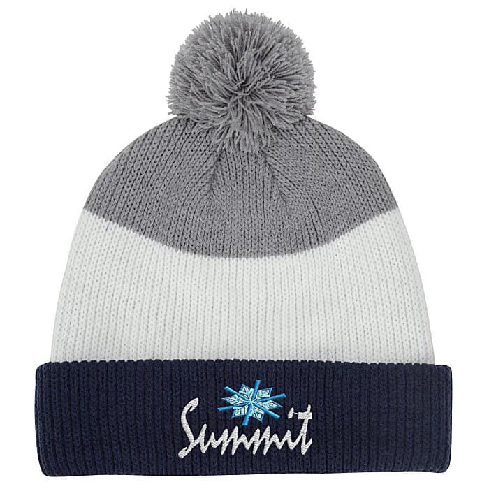 Cozy Rib Knit Striped Pom Beanie