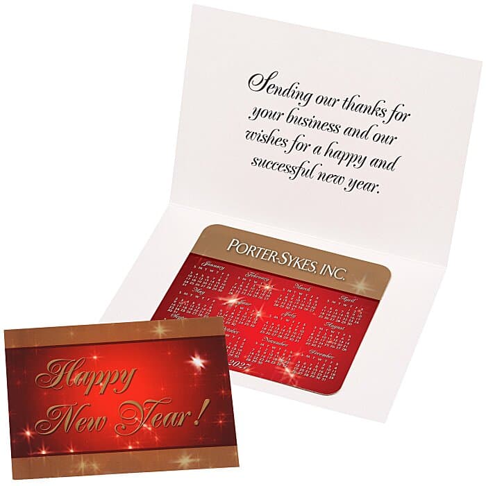 Greeting Card with Magnetic Calendar - Red & Gold New Year