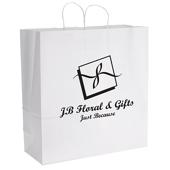 White Kraft Paper Shopping Bag - 18-3/4 inches x 18 inches - 24 hr