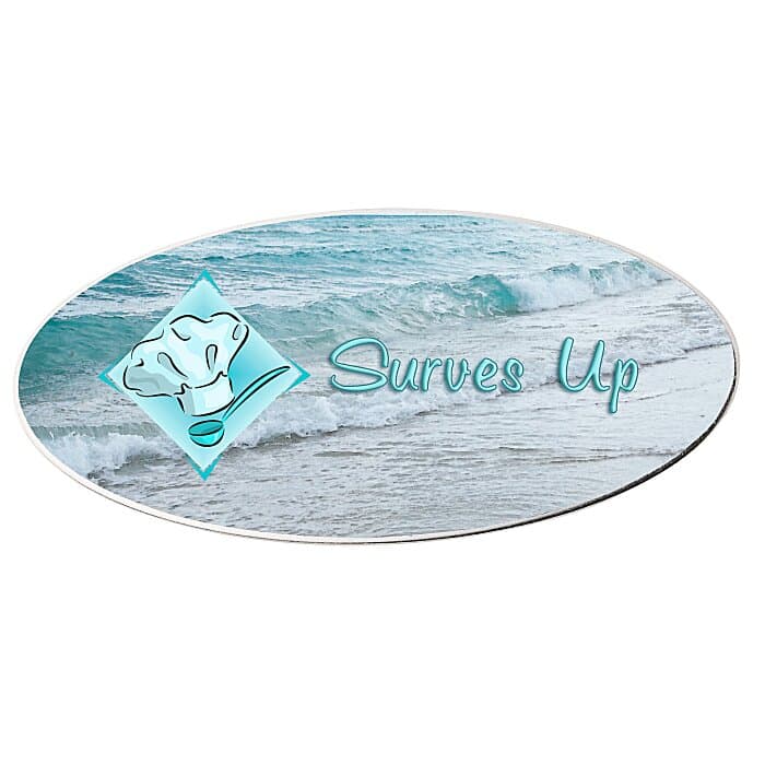 Metal Name Badge - Oval - 1 1/2 inches x 3 inches - Magnetic Back
