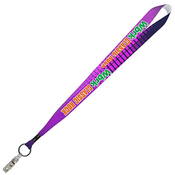 Full Color Ribbon Lanyard - 7/8 inch - 32 inches - Snap with Metal Bulldog Clip