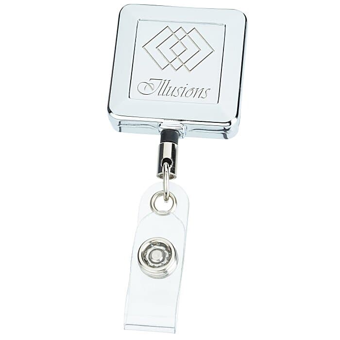 Metal Retractable Badge Holder - Slip Clip - Square - Laser Engraved