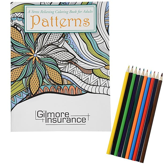 Stress Relieving Adult Coloring Book & Pencils - Patterns