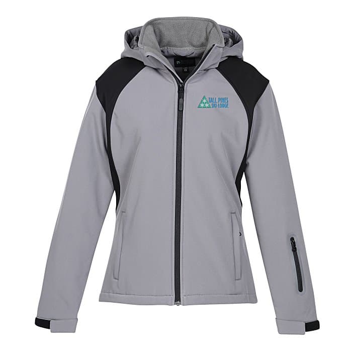 Contrasting Color Hooded Soft Shell Jacket - Ladies'