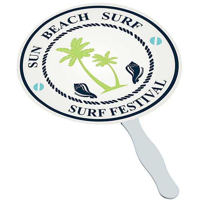 Full Color Hand Fan with Plastic Handle - Round