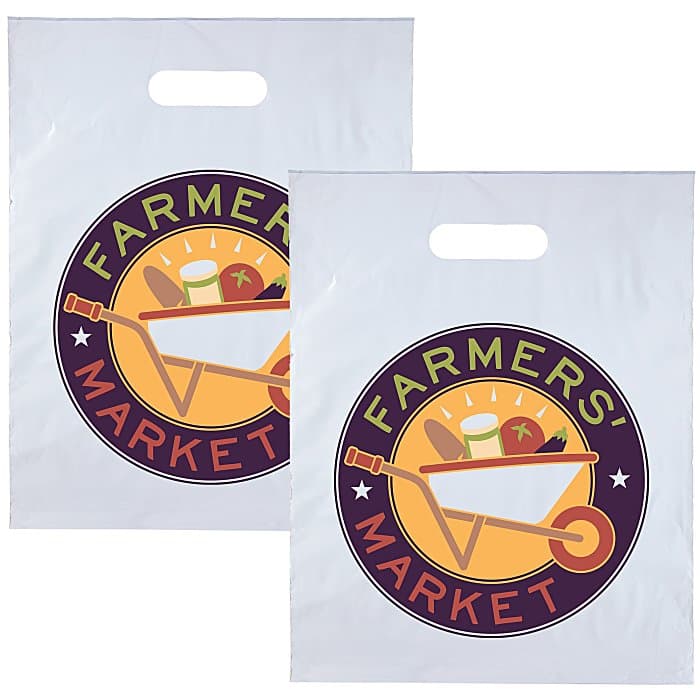 Full Color Die Cut Handle Plastic Bag - 15 inches x 12 inches - 2 Side Imprint