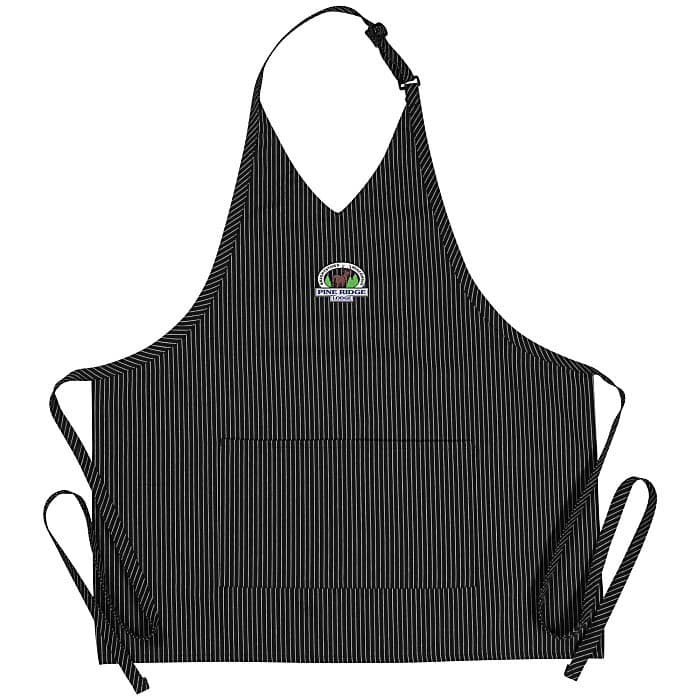 V-Neck Bib Apron with Two Pockets - Pinstripe