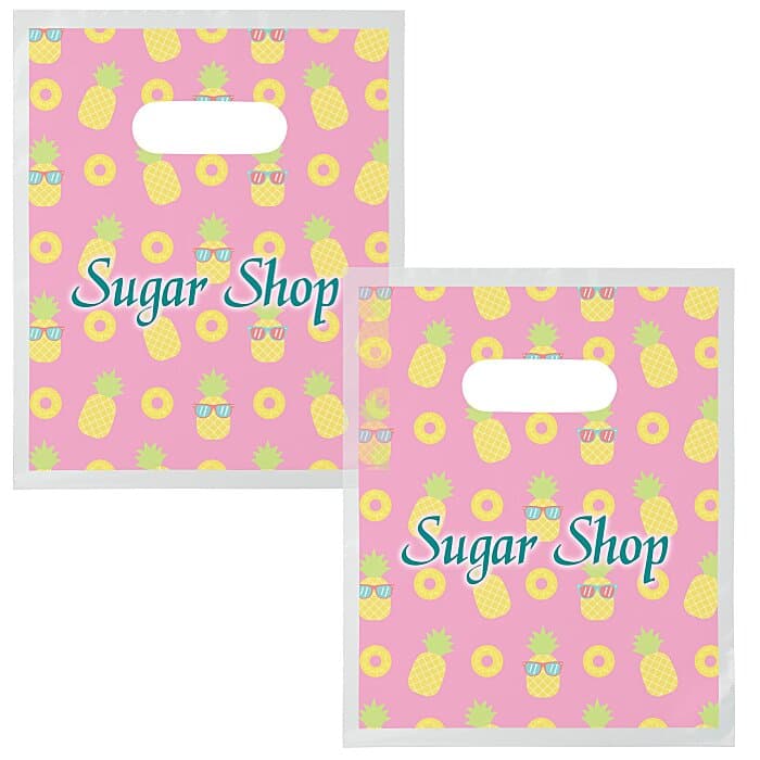 Full Color Die Cut Handle Plastic Bag - 9 inches x 7-1/2 inches - Clear - 2 Side Imprint