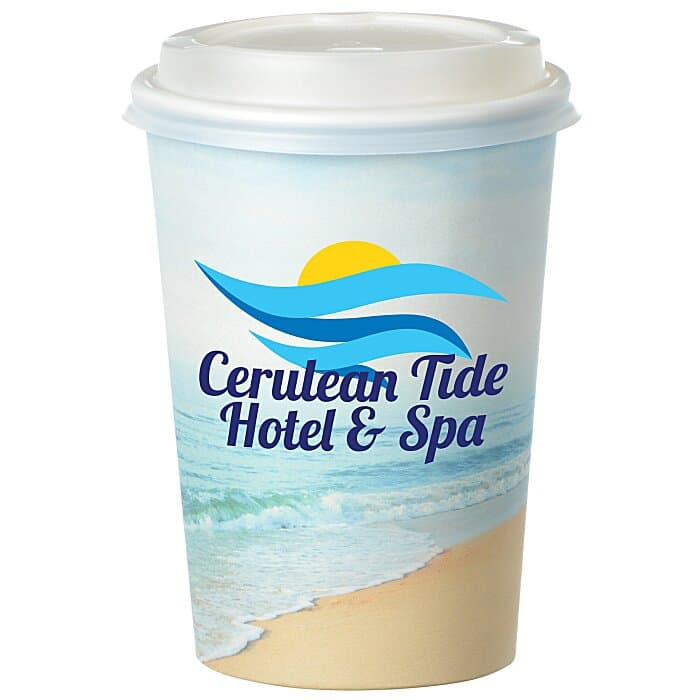 Seaside Full Color Insulated Paper Cup with Lid - 16 oz