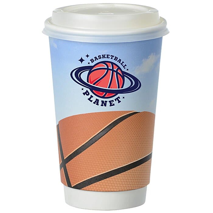 Basketball Full Color Insulated Paper Cup with Lid - 16 oz