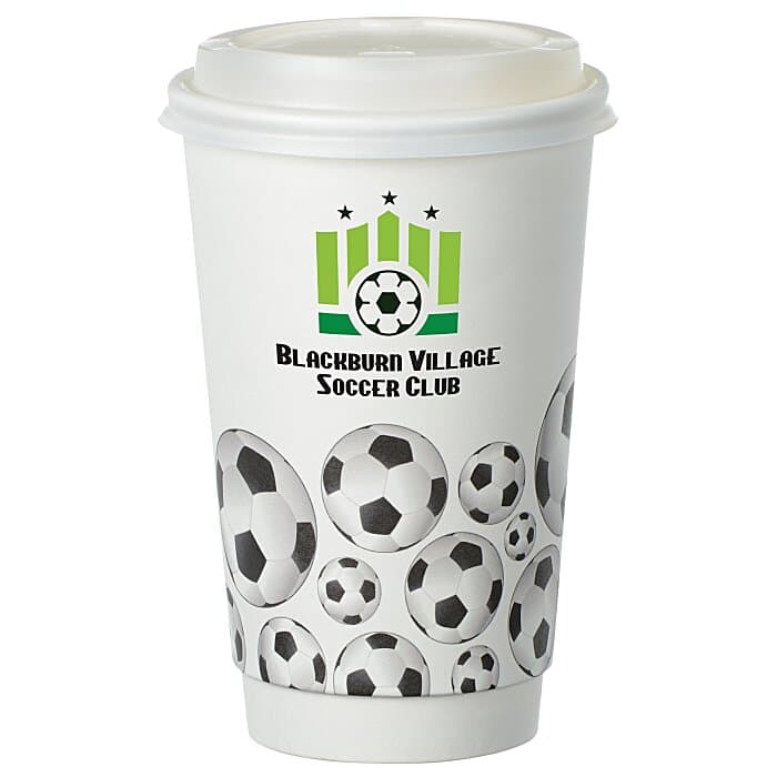 Soccer Full Color Insulated Paper Cup with Lid - 16 oz
