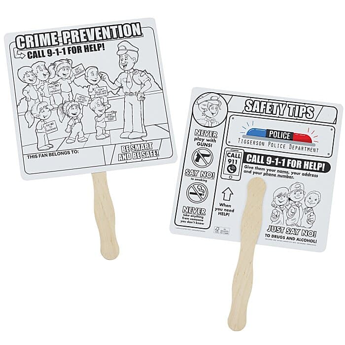 Crime Prevention Coloring Hand Fan